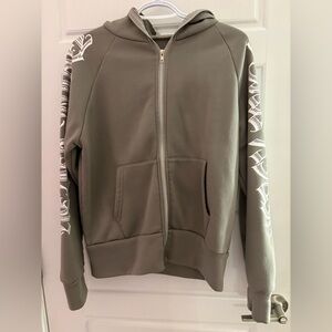 Gray Zip-Up Hoodie with White Graphic